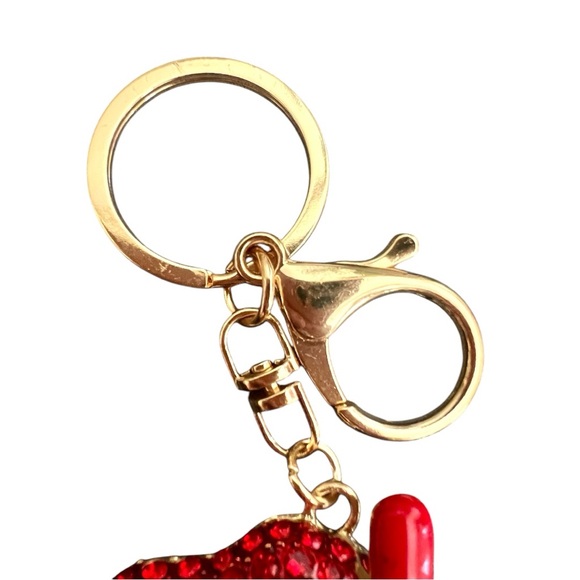 Red Crystal Lip Bag Charm Keychain with Gold Accents - Picture 13 of 16